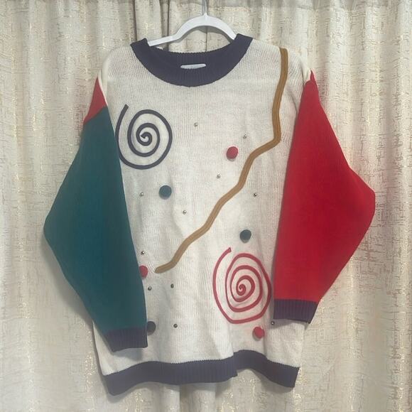 Vintage Croquet Club Plus Acrylic Fun 3D Embellished Pullover Sweater Womens 18W - Picture 1 of 5